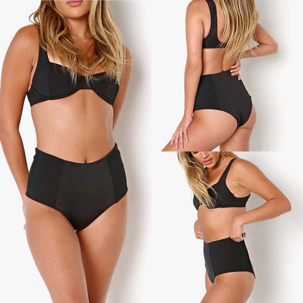 L*Space Jackie High Waist Bikini Bottom Swim Black3ew